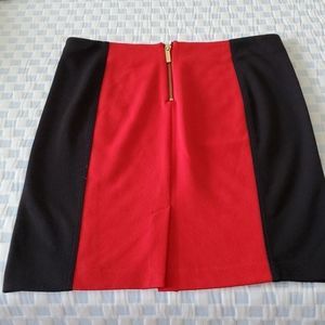 Michael Kors Blk Red Colorblock Panel Pencil Skirt